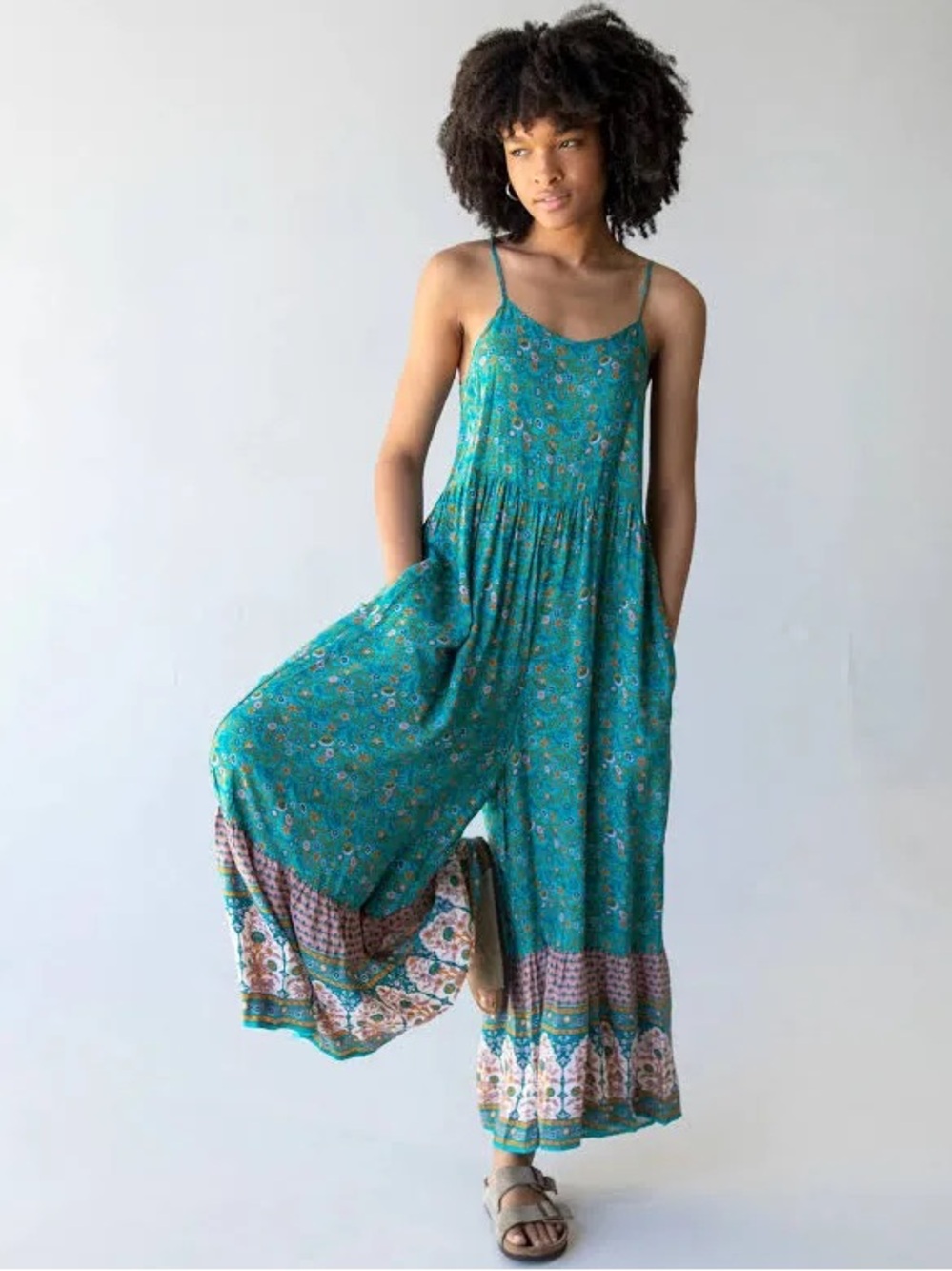 Natural Life Teal Zoe Wide-Leg Boho Jumpsuit XL